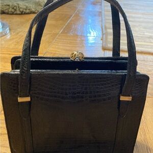 Elegant Black Crocodile-Embossed Handbag